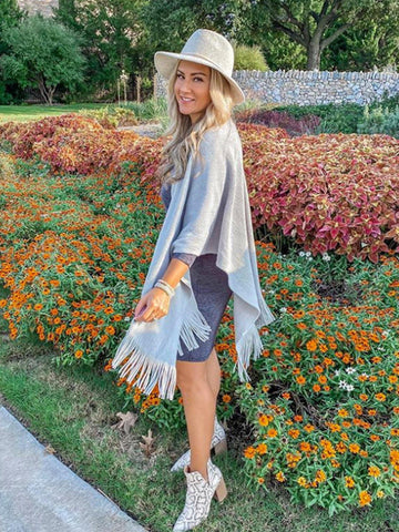 Studded Detail Fringe Knit Wrap - Shopmossrose